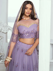 Awesome Lavender Color Embroidered Net Engagement Wear Lehenga Choli - Ethnic Plus In