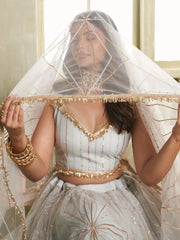 Awesome Light Grey Sequins Net Engagement Wear Lehenga Choli - Ethnic Plus In