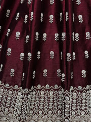 Awesome Maroon Hand Embroidered Silk Wedding Wear Lehenga Choli With Dupatta - Ethnic Plus In