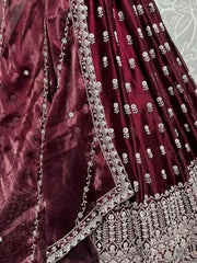 Awesome Maroon Hand Embroidered Silk Wedding Wear Lehenga Choli With Dupatta - Ethnic Plus In