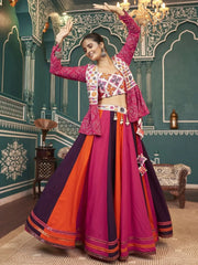 Awesome Multi Color Mirror Work Rayon Lehenga Choli With Jacket - Ethnic Plus In