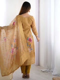 Awesome Mustard Gold Chanderi Jacquard Work Festival Wear Straight Suit - Ethnic Plus In