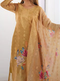 Awesome Mustard Gold Chanderi Jacquard Work Festival Wear Straight Suit - Ethnic Plus In