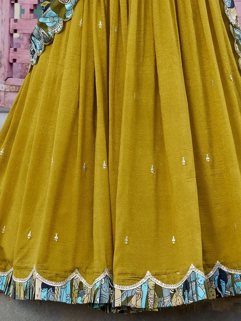 Awesome Mustard Yellow Sequins Vichitra Silk Haldi Wear Lehenga Choli - Ethnic Plus In