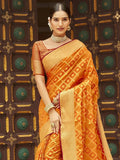 Awesome Orange Zari Weaving Silk Traditional Saree With Blouse - Ethnic Plus In