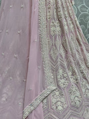 Awesome Pink Pearl Work Georgette Reception Wear Lehenga Choli - Ethnic Plus In