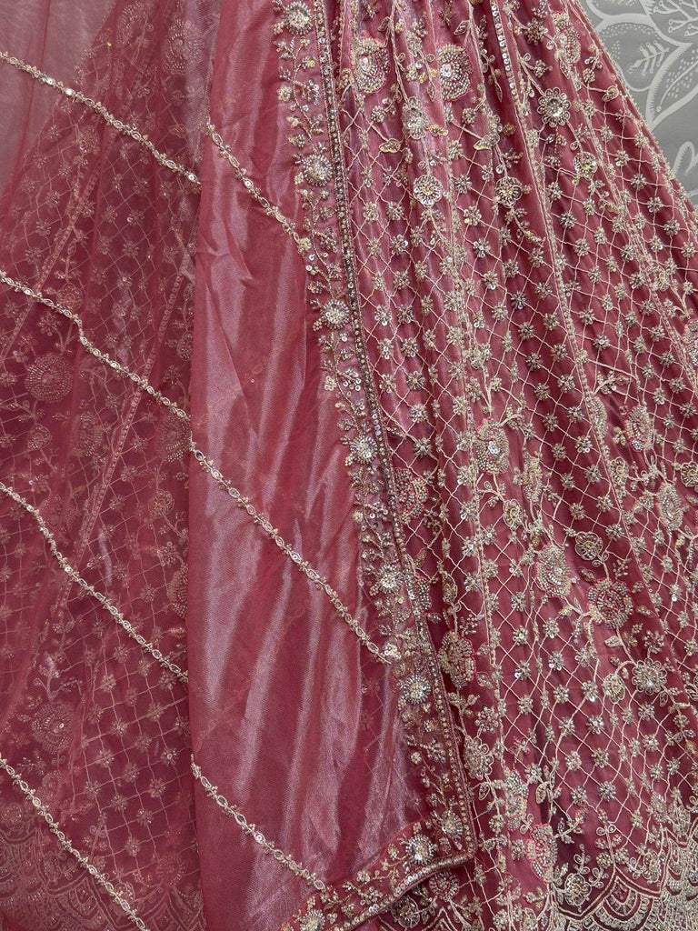 Awesome Pink Thread Work Net Wedding Wear Lehenga Choli - Ethnic Plus In