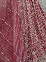 Awesome Pink Thread Work Net Wedding Wear Lehenga Choli - Ethnic Plus In