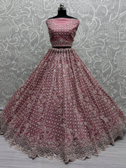 Awesome Pink Thread Work Net Wedding Wear Lehenga Choli - Ethnic Plus In