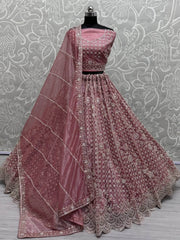 Awesome Pink Thread Work Net Wedding Wear Lehenga Choli - Ethnic Plus In