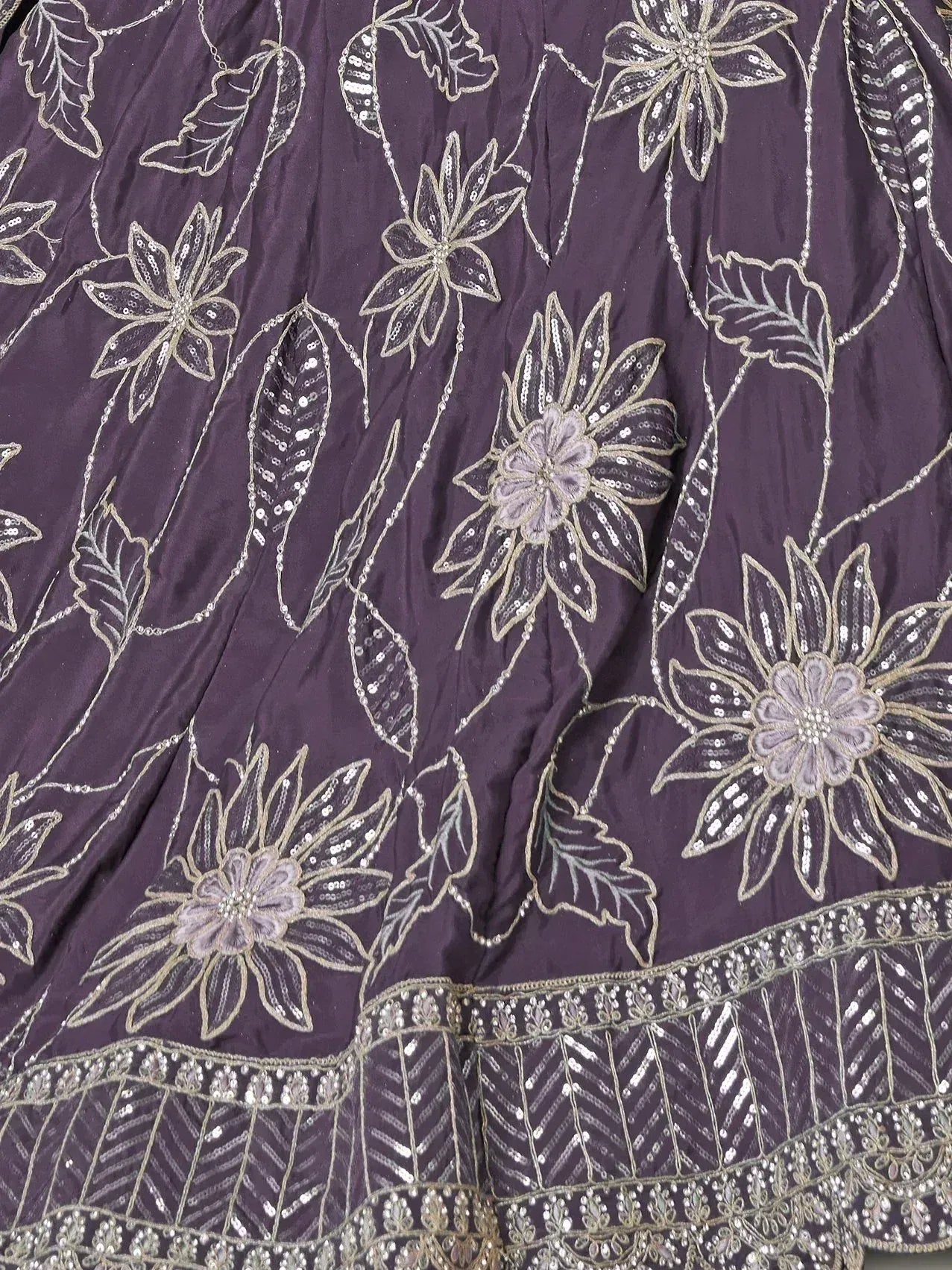 Purple ethnic lehenga with floral sequin embroidery and detailed border work