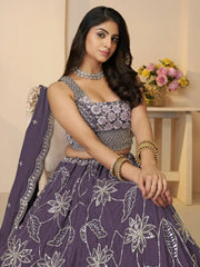 Awesome Purple Thread Embroidered Satin Sangeet Wear Lehenga Choli - Ethnic Plus In