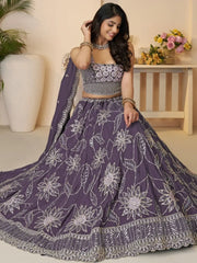 Awesome Purple Thread Embroidered Satin Sangeet Wear Lehenga Choli - Ethnic Plus In