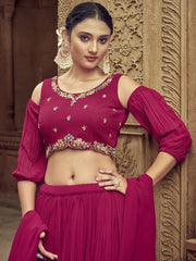 Awesome Rani Pink Hand Embroidered Georgette Lehenga Choli - Ethnic Plus In