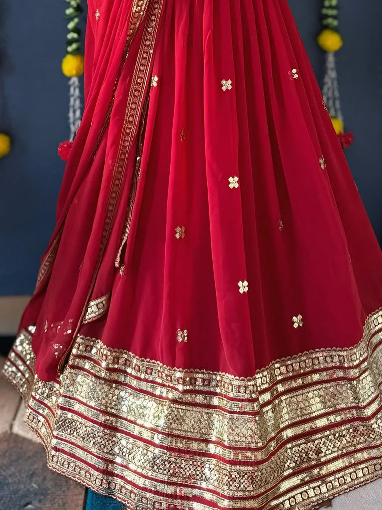 Awesome Red Sequins Georgette Bridal Lehenga Choli With Dupatta - Ethnic Plus In