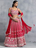 Awesome Red Thread Embroidered Georgette Wedding Lehenga Choli - Ethnic Plus In