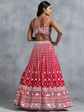 Awesome Red Thread Embroidered Georgette Wedding Lehenga Choli - Ethnic Plus In
