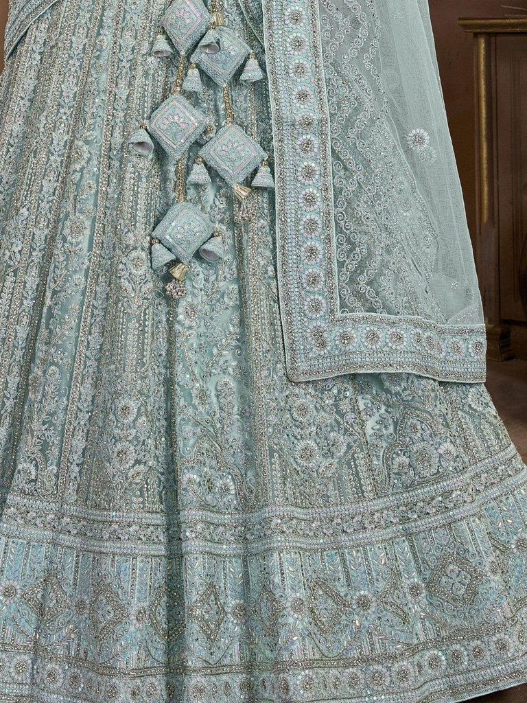 Awesome Sky - Blue Embroidered Net Wedding Wear Lehenga Choli - Ethnic Plus In