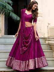 Awesome Wine Zari Weaving Chanderi Silk Festive Wear Lehenga Choli - Ethnic Plus In