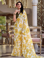 Awesome Yellow Chiffon Printed Casual Wear Saree With Blouse