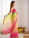 Awesome Multi-Color Thread Embroidered Georgette Casual Wear Saree
