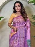 Awesome Purple Bandhani Printed Tissue Silk Casual Wear Saree