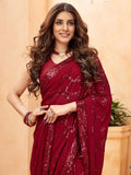 Gorgeous Maroon Sequins Georgette Wedding Wear Saree With Blouse