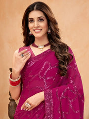 Incredible Magenta Sequins Georgette Party Wear Saree With Blouse