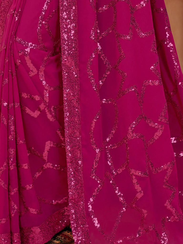Incredible Magenta Sequins Georgette Party Wear Saree With Blouse
