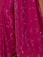 Incredible Magenta Sequins Georgette Party Wear Saree With Blouse