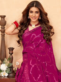 Incredible Magenta Sequins Georgette Party Wear Saree With Blouse