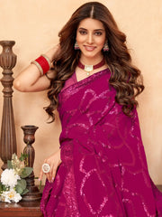 Incredible Magenta Sequins Georgette Party Wear Saree With Blouse