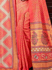 Incredible Orange Printed Pashmina Event Wear Saree With Shawl