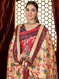 Amazing Red Printed Pashmina Event Wear Saree With Shawl