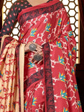 Amazing Red Printed Pashmina Event Wear Saree With Shawl