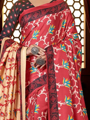 Amazing Red Printed Pashmina Event Wear Saree With Shawl