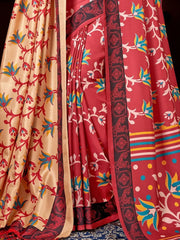 Amazing Red Printed Pashmina Event Wear Saree With Shawl