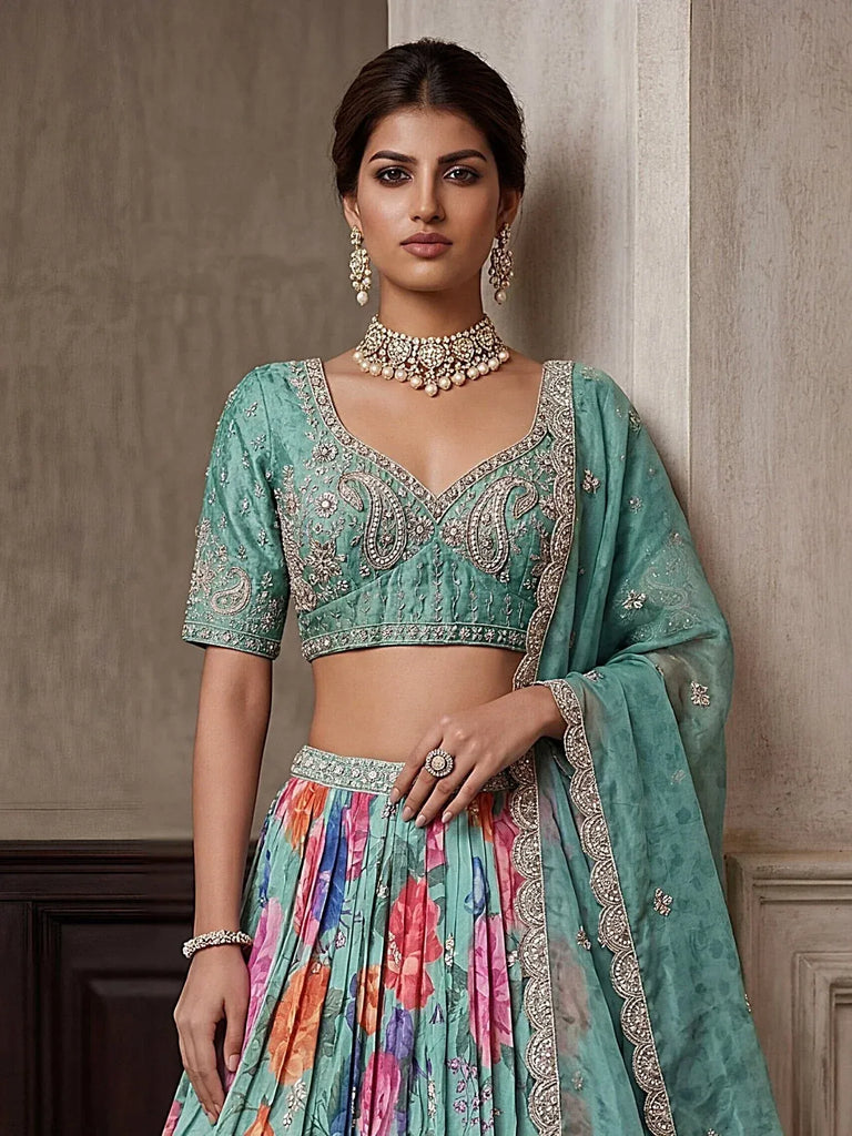 Ravishing Blue Tissue Bead Work Bridesmaid Lehenga Choli With Dupatta