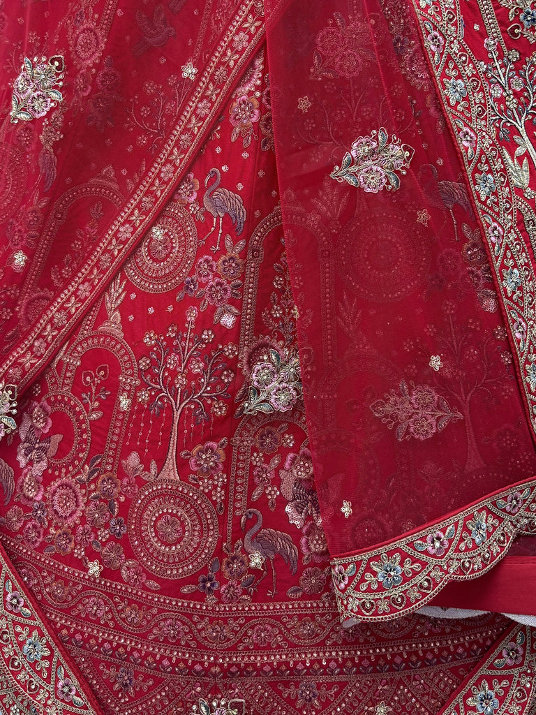Awesome Red Embroidered Silk Bridal Lehenga Choli With Double Dupatta