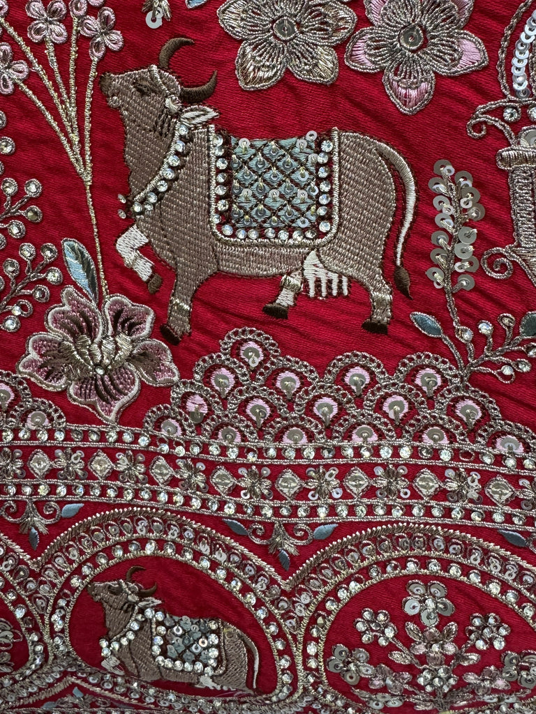 Elegant Red Embroidered Silk Bridal Lehenga Choli With Double Dupatta