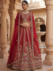 Elegant Red Embroidered Silk Bridal Lehenga Choli With Double Dupatta