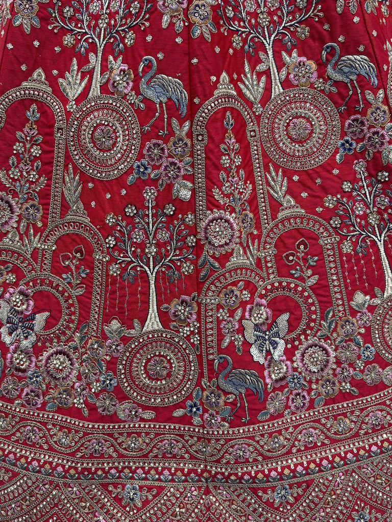 Awesome Red Embroidered Silk Bridal Lehenga Choli With Double Dupatta
