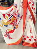 Striking White Printed Silk Traditional Saree With Printed Blouse