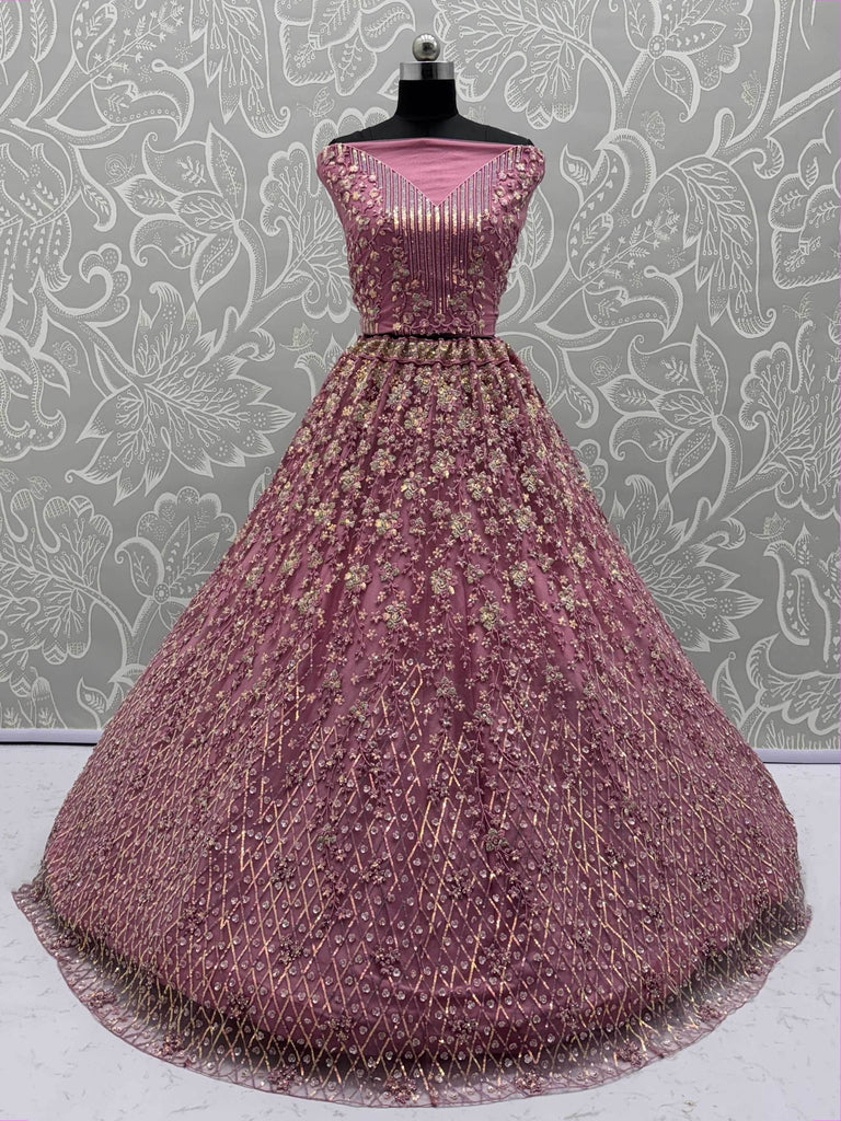 Artistic Pink Net Sequins Work Bridesmaid Lehenga Choli With Dupatta