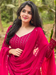 Sensational Royal Pink Sequence Embroidered Georgette Lehenga Choli