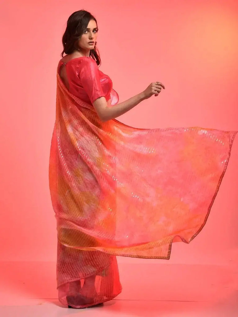 Fascinating Multi-Color Chiffon Sequins Work Party Wear Saree