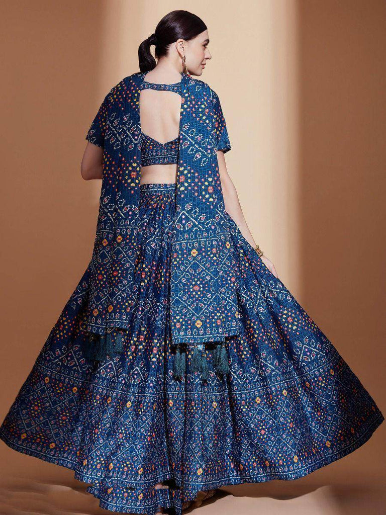 Implausible Blue Digital Printed Chinon Navratri Wear Lehenga Choli