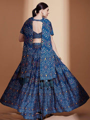 Implausible Blue Digital Printed Chinon Navratri Wear Lehenga Choli
