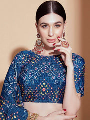 Implausible Blue Digital Printed Chinon Navratri Wear Lehenga Choli