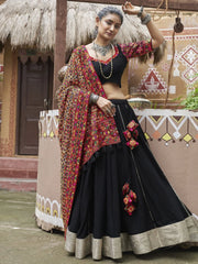 Beautiful Black Embroidered Rayon Navratri Lehenga Choli With Dupatta - Ethnic Plus In
